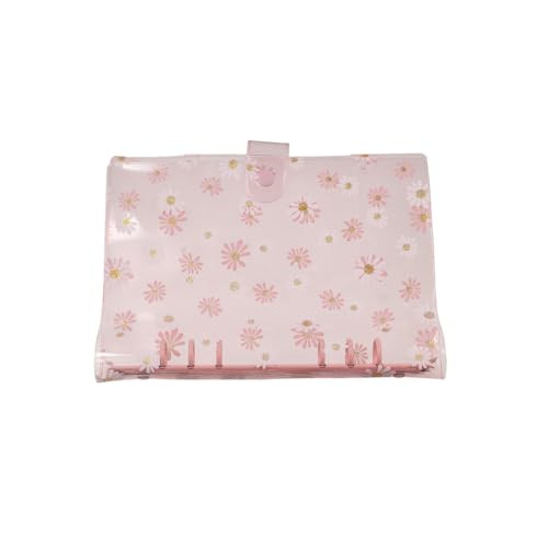A5 Daisy 6 Ring Binder Covers, Mini Transparent Notebook File Cover Protector, Loose-Leaf Notebook Shell Journal Planner with Snap Button Closure