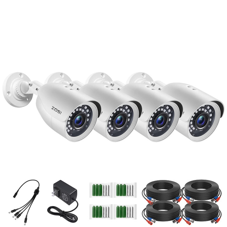 ZOSI 4 Pack HD-TVI 1920TVL 1080p Home Security Camera Outdoor Indoor, Weatherproof Surveillance CCTV Bullet Camera with 80ft Long Night Vision and 90
