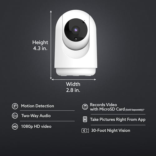 Feit Electric Indoor Security Camera with Motion Detection, 30ft. Night Vision, Pan and Tilt Head, 2.4GHz WiFi, 2-Way Audio, 1080p HD, Works with Ale