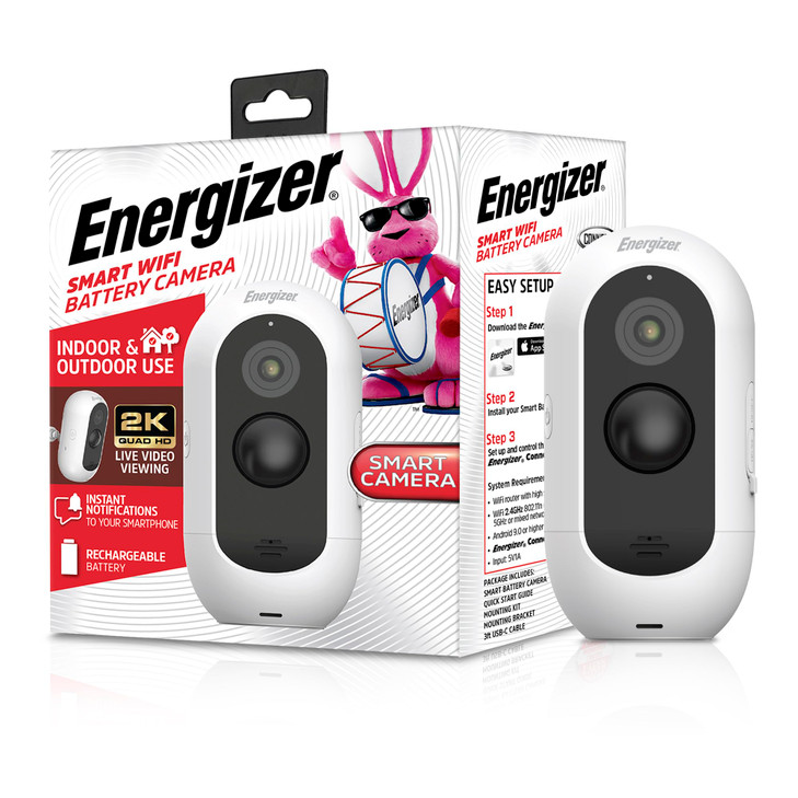 Energizer Smart 2K Outdoor Battery Security Camera, Wireless, Rechargeable, Weather-Resistant, Live View, 2-Way Audio, Night Vision, Motion Alerts, H