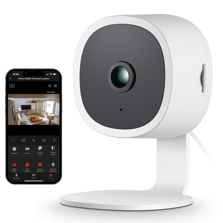 Geeni Vision 2K Quad HD Smart Indoor Camera with Flexible Stem, Compatible with Alexa and Google Home