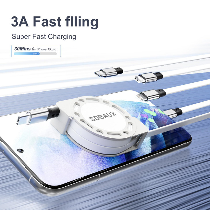 Multi Charging Cable,USB C to 4 in 1 Retractable iP/Micro/Dual Type C Port Fast Charger Cord for iPhone 17 16 15 14 13 12 Pro Max iPad Mini Air,Galax