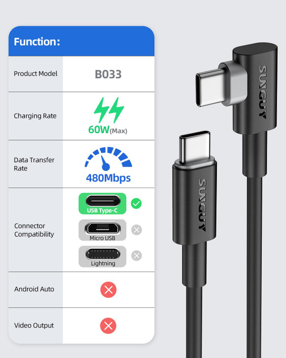 SUNGUY USB C to C Cable 6FT [2Pack], 60W Right Angle 90 Degree Type C to C Charging Cord Data Transfer for iPhone 16 15 Pro/Pro Max/Plus, Samsung Gal