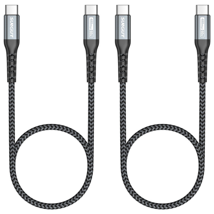 SUNGUY USB C to USB C 1.5FT [2Pack], USB C Cable 60W PD Fast Charge Type C Charger Cord Compatible for iPhone 17/16/15 Series, Samsung Galaxy S23/24