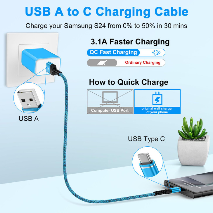 Car Carplay Cable for iPhone 17 Pro Max Air 16 15 Pro Max 16e 15 Plus 15, 3 Pack 3ft Type A to USB C Android Samsung S24 Ultra Car Charger Cord Fast