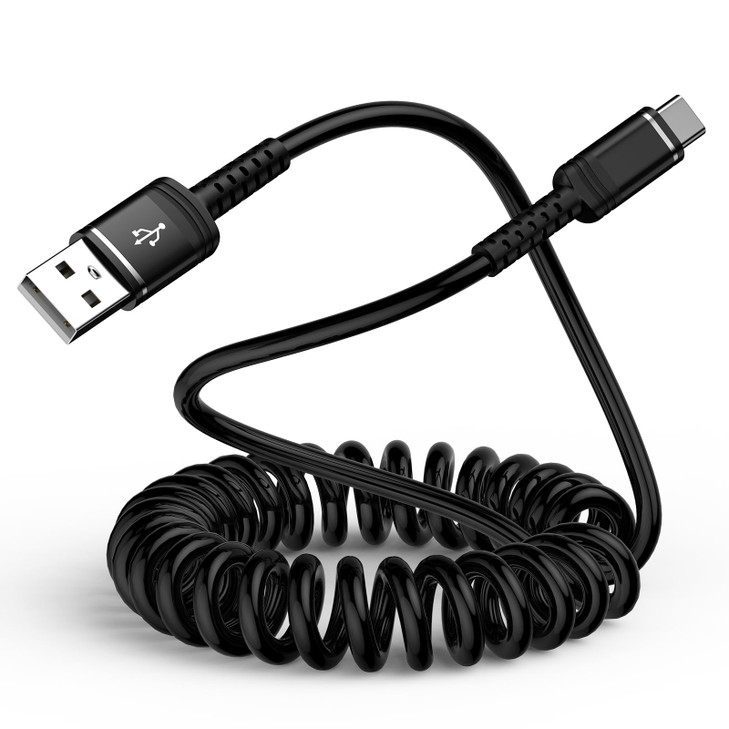 USB to USB C Coiled Cable, 3ft Retractable Type C Car Charger Cord Fast Charging for Samsung Galaxy S25 Ultra S24 FE S23 S22 A16 5G A15 A14 A26 A36 A