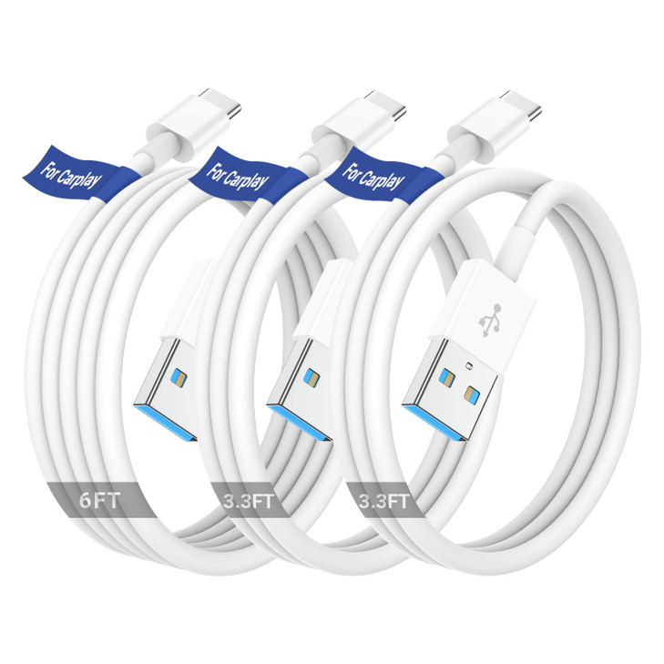Car Carplay Cable for Apple iPhone 17 16 15 Pro Plus Max Plus, [3-Pack,3.3FT+3.3FT+6FT] USB A to USB C for Carplay USB C Cord, USB C Cable for iPad P