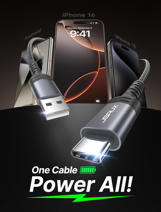 JSAUX USB C Cable [2-Pack 10ft], USB A to USB Cord Fast Charging for iPhone Air, iPhone 17, iPhone 17 Pro, iPhone 17 Pro Max, iPhone 16/iPhone 15 Ser