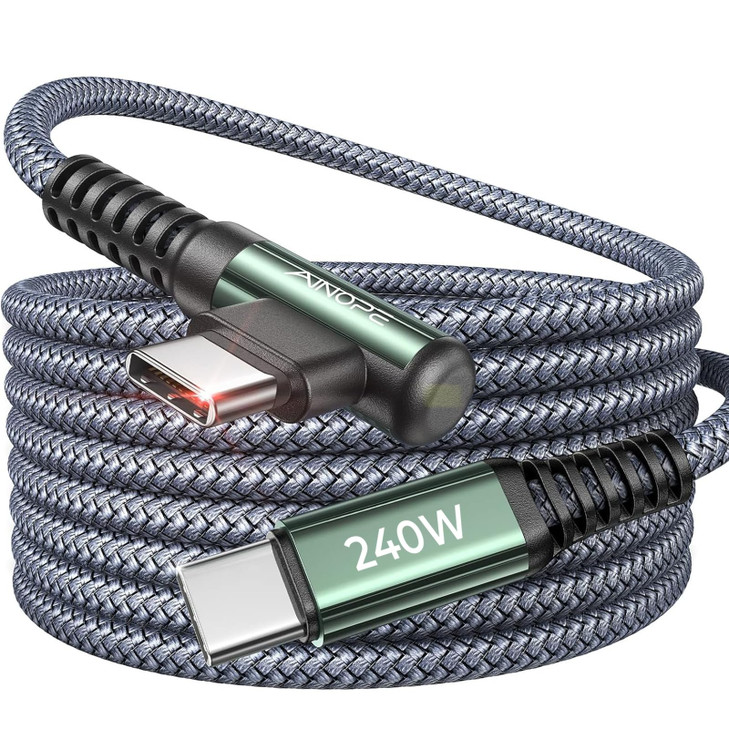 AINOPE 240W USB C to USB C Cable [10FT] Right Angle C to C Cable Fast Charging,Sideways Phone Charger USBC to USBC Fits iPhone 17 16 15 Pro Max Plus,