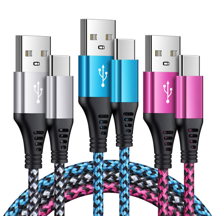 Samsung Type C Charger Cable 3Pack Nylon Braided USB A to USB C Cable 6FT Android Phone Cord for Samsung Galaxy A17 5G A16 A56 A36 A26 S25 Ultra S24