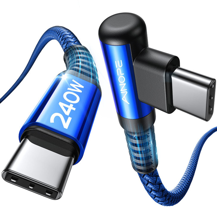 AINOPE 240W High Speed USB C Cable [6.6ft] USBC to USBC Cable, Right Angle C to C Cable Fast Charging Compatible with iPhone 16 Charger Cord, iPad Pr