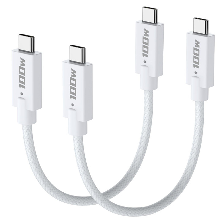 100W USBC to USBC 1ft 2Pack Short USB C to USB C Cable 5A Fast Charging Braided Type C to C Charger Cord for iPhone 16 15 Pro Max, Samsung Galaxy S24