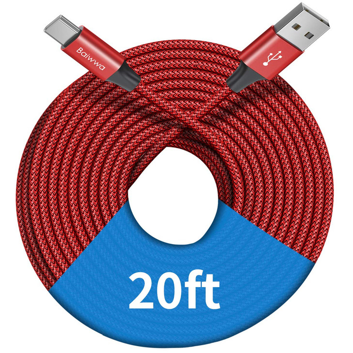 Baiwwa Long USB C Cable 20ft, USB A to Type C Cable Charger Cord Premium Nylon Braided for iPhone 16 15 Series Samsung Galaxy Note Tab, Moto, LG, Pix