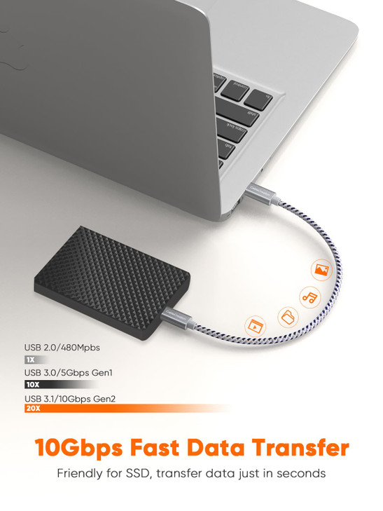 CableCreation 100W Short USB C to USB C 3.1 Gen 2 Cable 10Gbps, 4K Video Output Monitor Cable, Type C Fast Charging Cord for iPhone 16 15 Pro Max Plu