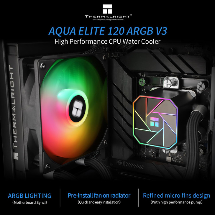 Thermalright Aqua Elite 120 V3 AIO CPU Cooler, 120mm Liquid Cooling, ARGB PWM Fans, Intel LGA1150-1200/AMD AM4-AM5