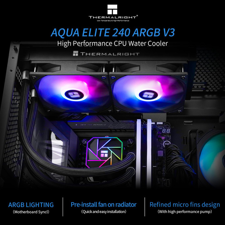 Thermalright Aqua Elite 240 V3 AIO CPU Cooler, 240mm Liquid Cooling, ARGB PWM Fans, Intel LGA1150-1200/2011/1700, AMD AM4/AM5