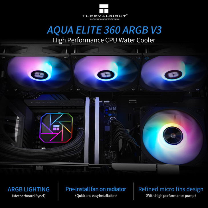 THERMALRIGHT Aqua Elite 360 V3 Aio Water Cooler, 360 Liquid Cooling Radiator, ARGB PWM Cooling Fan for Intel LGA1150/1151/1155/1156/1200/2011/1700, A