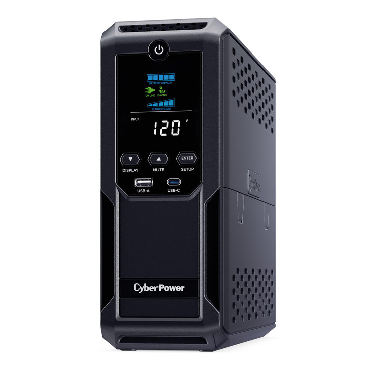 CyberPower CP1350AVRLCD3 Intelligent LCD UPS System, 1350VA/815W, 12 Outlets, 2 USB Ports, AVR, Mini Tower, Black