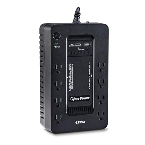 CyberPower ST625U Standby UPS Battery Backup and Surge Protector, 625VA/360W, 8 Outlets, 2 USB Charging Ports, Compact, UL Certified