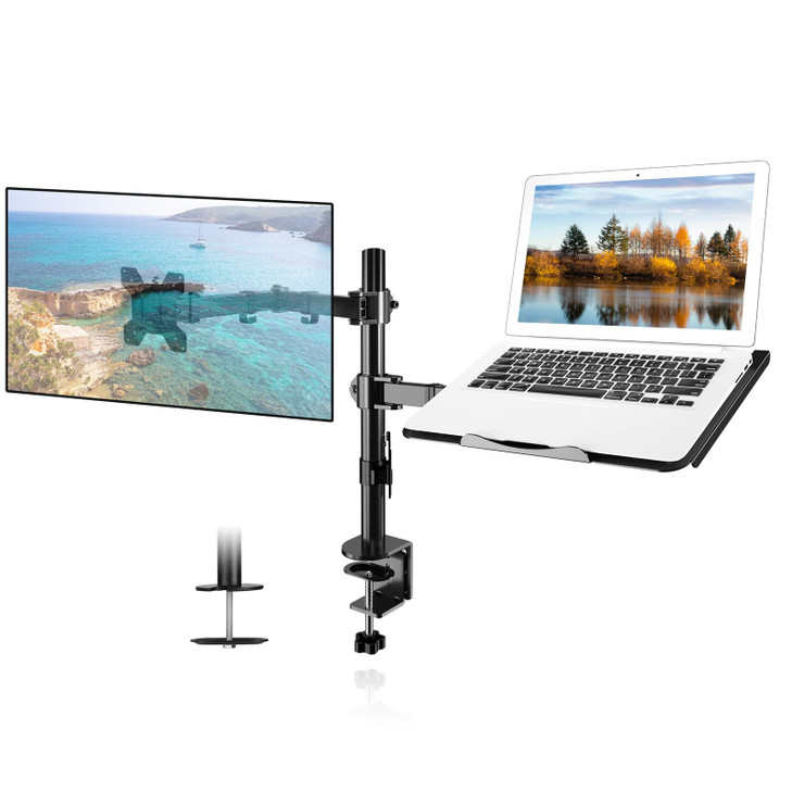Suptek Monitor and Laptop Mount Holds 13-32 inch Computer Screen,Adjustable Monitor Arm Stand with Laptop Tray for 13-27 inch,Hold 22 lbs, with Clamp