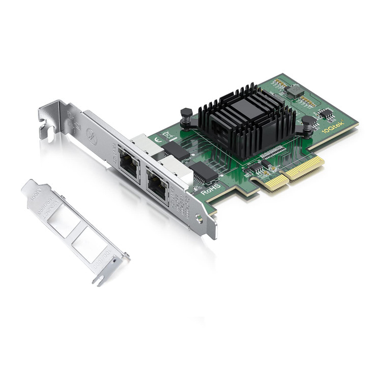 H!Fiber Gigabit 2 Port NIC with Intel I350 Chip, 1Gb Network Card Compare to Intel I350-T2 NIC, Dual RJ45 Ports, PCI Express 2.1 X4, Ethernet Card wi