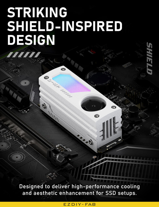 EZDIY-FAB Shield ARGB M.2 SSD Heatsink with Build-in 20mm PWM Fan, Premium Aluminum Design,5V 3-Pin ARGB Sync, High-Performance SSD Cooler for M.2 22