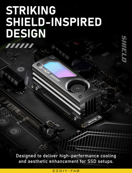EZDIY-FAB Shield ARGB M.2 SSD Heatsink with Build-in 20mm PWM Fan, Premium Aluminum Design,5V 3-Pin ARGB Sync, High-Performance SSD Cooler for M.2 22