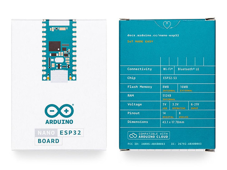 Arduino Nano ESP32 Without Headers [ABX00092] - ESP32-S3, USB-C, Wi-Fi, Bluetooth, HID Support, MicroPython Compatible for IoT & Embedded Application