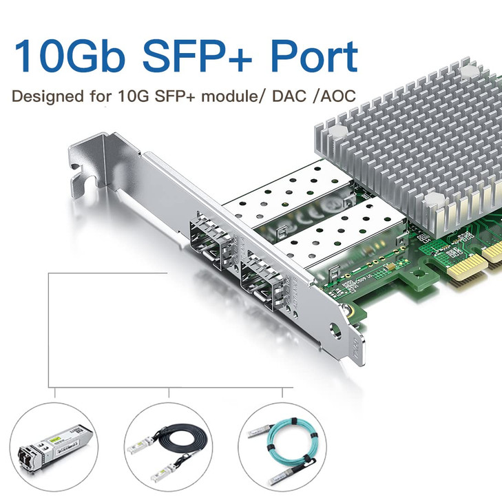 H!Fiber 10Gb SFP+ PCI-E Network Card NIC, with Broadcom BCM57810S Chip, Dual SFP+ Port Card, PCI Express X8, Ethernet LAN Adapter Support Windows/Win