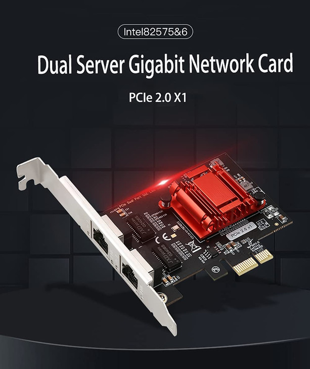 Dual-Port PCIe Gigabit Network Card 1000M PCI Express Ethernet Adapter with Intel 82575/82576 Two Ports LAN NIC Card for Support PXE for Windows/Wind