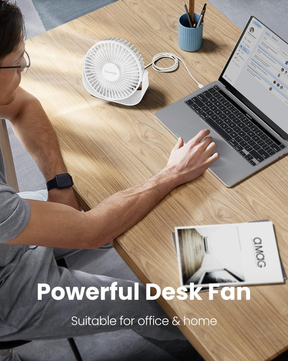 Gaiatop USB Desk Fan, 3 Speeds Strong Airflow, 5.5 Inch Portable 90° Rotate Quiet Cooling, Small Personal Table Fans for Bedroom Home Office Travel W