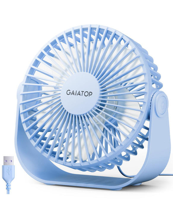 Gaiatop USB Desk Fan, 3 Speeds Strong Airflow, 5.5 Inch Portable 90° Rotate Quiet Cooling, Small Personal Table Fans for Bedroom Home Office Travel B