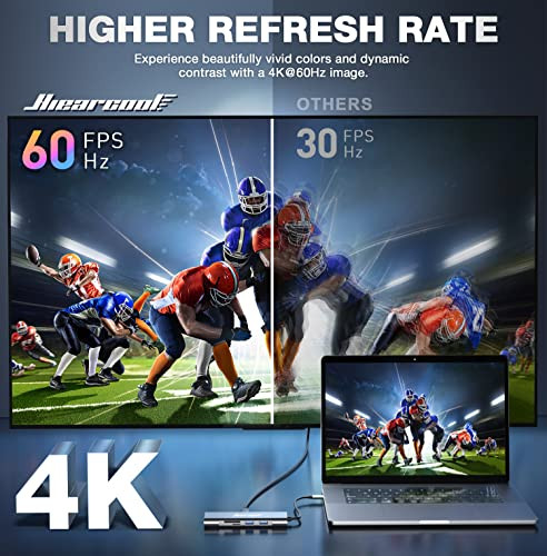 Hiearcool USB C Hub Ethernet 8-in-1, 4K@60Hz USB-C to HDMI Multiport Adapter with 1Gbps RJ45, 100W PD, 3 USB 3.0, SD/TF, Compatible for MacBook Pro/A