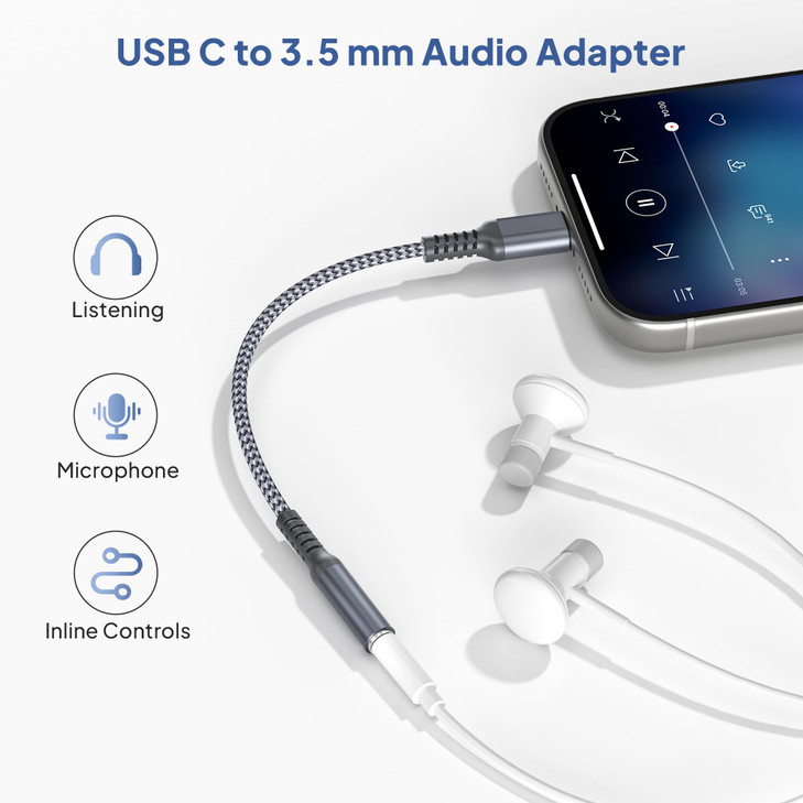 Elebase iPhone 17 Air Pro Max Headphone Adapter 0.6FT/0.18M,USB C to 3.5mm Aux Audio Converter,Type C to 1/8 Inch Auxiliary Jack for New Apple 16 15