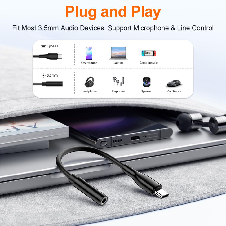 USB C to 3.5mm Headphone Adapter 2PCS for Samsung Galaxy S25 Ultra/S25 S25+ S24 FE A16 5G A15 A54 A14 A55 A35 S23 S22,Type C to 3.5mm Car Cord Aux Au