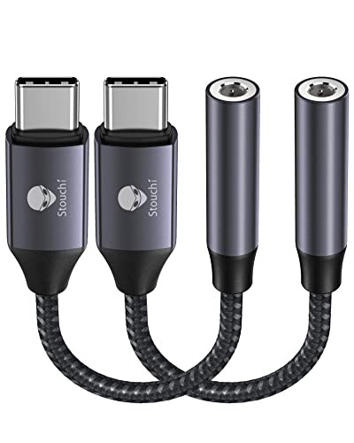Stouchi USB C to 3.5mm Audio Adapter (2 Packs) Type C Headphone Dongle Jack Cable Cord Hi-Fi DAC Chip for iPhone 17/16 /15, Pixel 9/8 /7/6, iPad, Sam