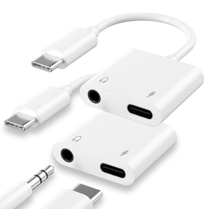 USB C to 3.5mm Headphone and Charger Adapter,iPhone 16 Headphone Adapter,USB C to 3.5mm Aux Audio Dongle+Charge Splitter Headphone Accessories for iP