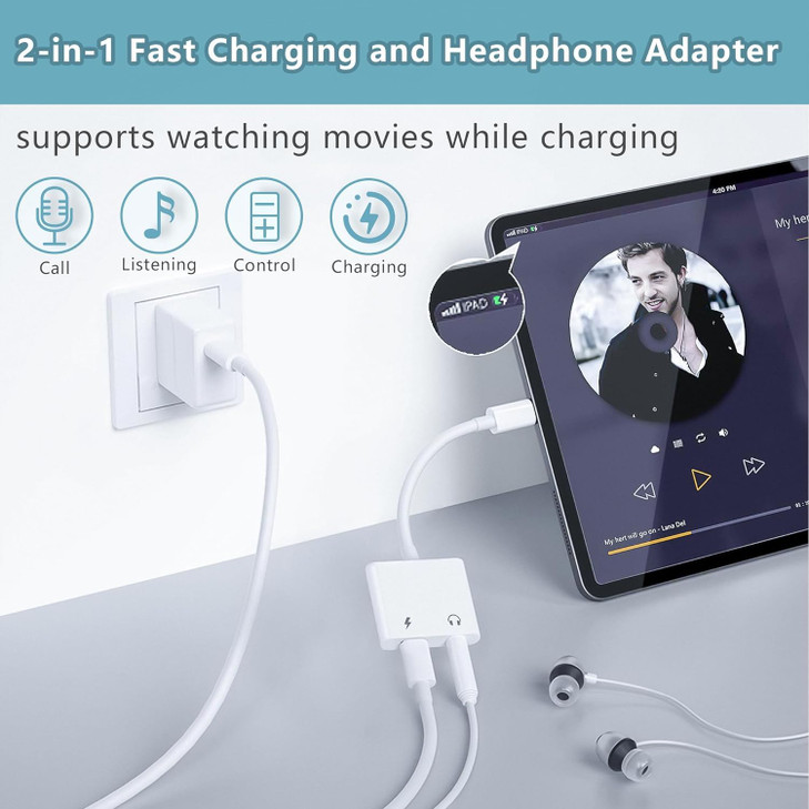 USB C to 3.5mm Headphone and Charger Adapter,iPhone 16 Headphone Adapter,USB C to 3.5mm Aux Audio Dongle+Charge Splitter Headphone Accessories for iP