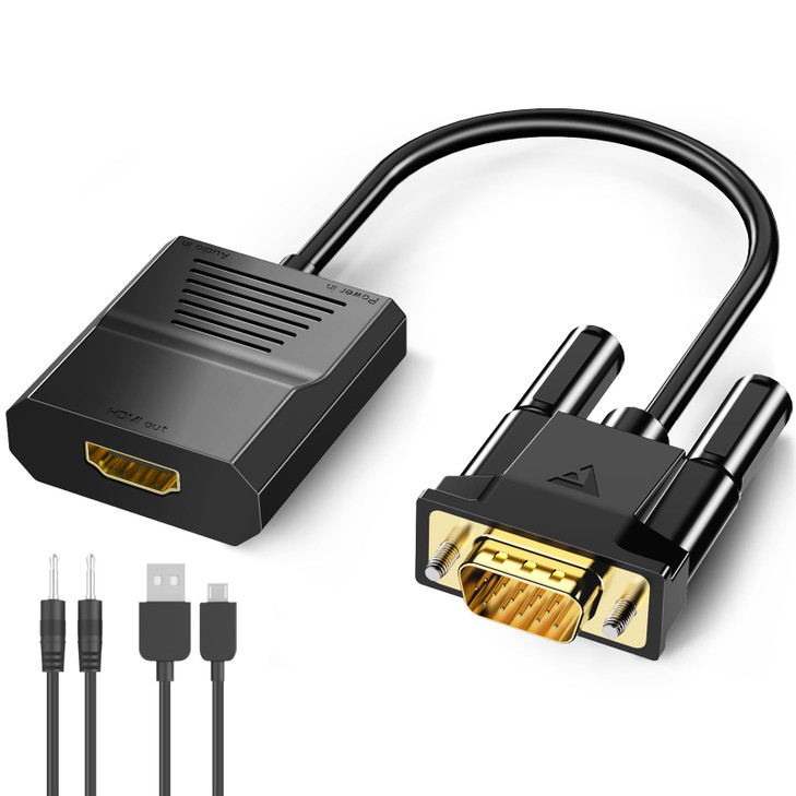 FOINNEX VGA to HDMI Adapter, 1080P Converter with USB Audio from Old Computer/Laptop/Desktop/PC VGA Source to HDMI HDTV/Monitor/Projector/Displayer,