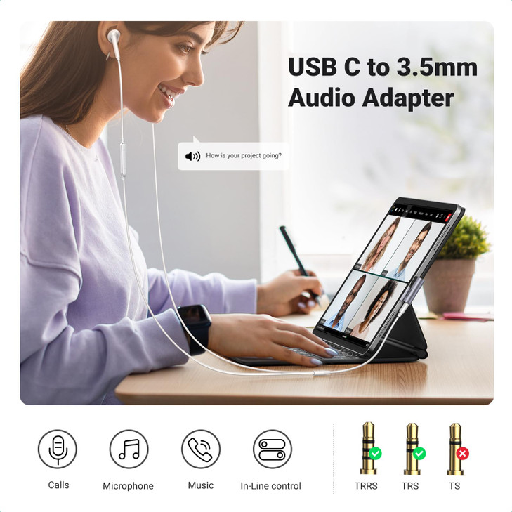 UGREEN 2 Pack USB C to 3.5mm Audio Adapter Type C Aux Headphone Jack DAC Stereo Mic HiFi Right Angle Dongle Compatible with iPhone 17 16 15 Pro Max/1