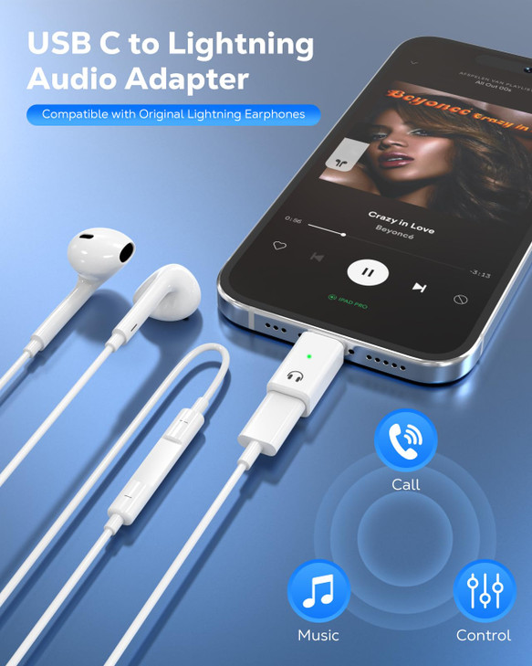 MoKo Lightning to USB-C Audio Adapter - Not for Microphones/Charging/Data Transfer, USB C Male to Female Lightning Headphone Earphone Adapter for iPh