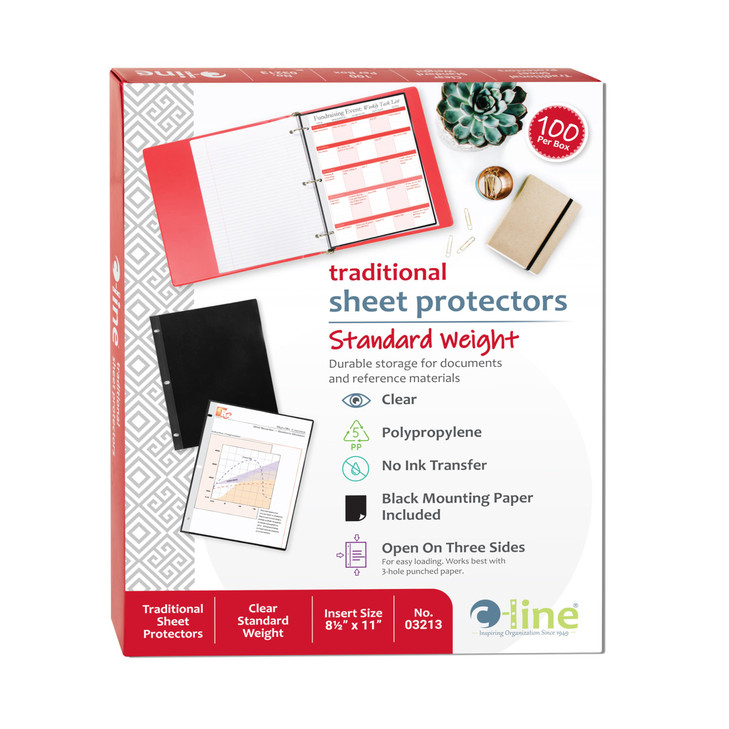 C-Line Traditional Standard Weight Poly Sheet Protectors, Clear, 8.5 x 11 Inches, 100 per Box (03213)