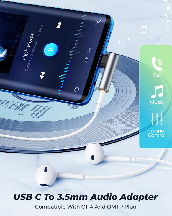 [2 Pack] USB C To 3.5mm Audio Adapter, USB Type C To 3.5mm Female Headphone Jack Dongle Aux Adapter DAC Stereo HiFi Right Angle for iPhone 17 Air, 16