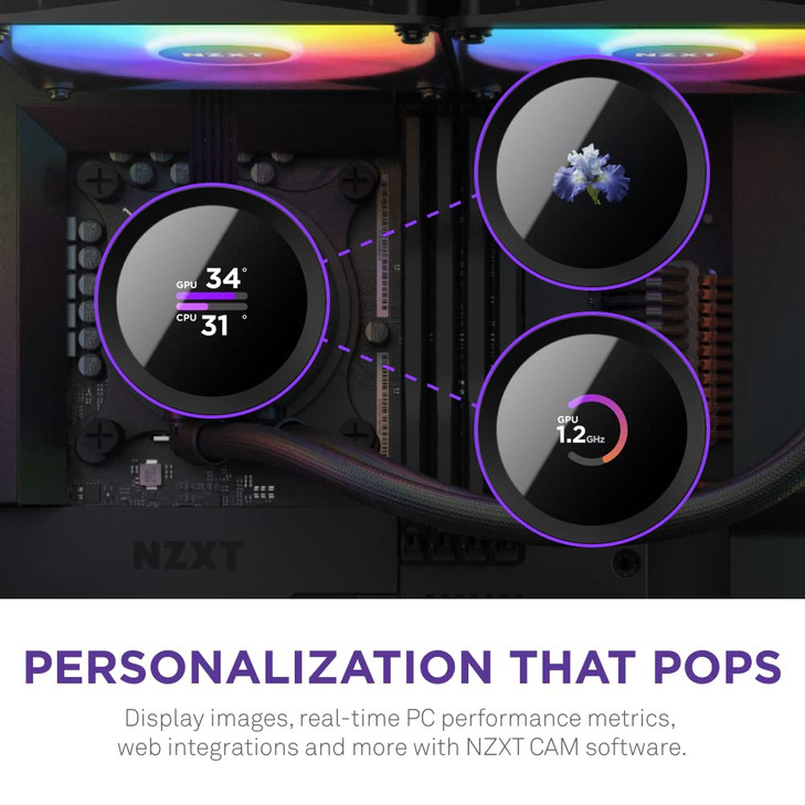 NZXT Kraken 240 RGB - 240mm AIO CPU Liquid Cooler - Customizable 1.54" Square LCD Display for Images, Performance Metrics - High-Performance Pump - 2
