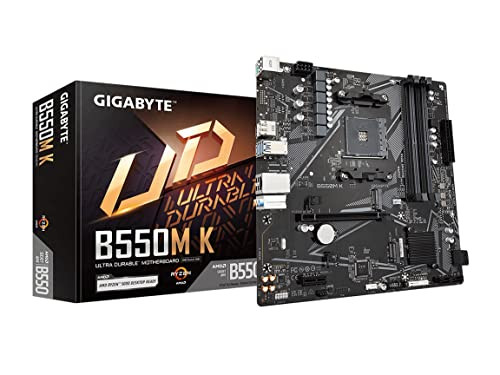 GIGABYTE B550M K AMD AM4 Micro-ATX Motherboard, Supports Ryzen 5000/4000/3000 Series Processors, DDR4, 3+3 Power Phase, 2X M.2, PCIe 4.0, USB 3.2 Gen