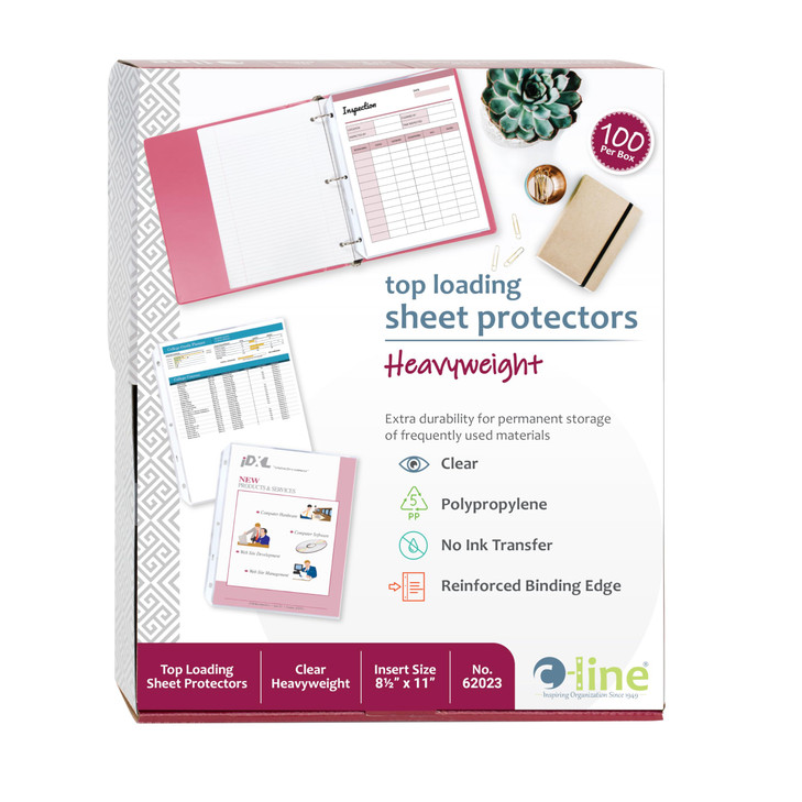 C-Line Top Loading Heavyweight Poly Sheet Protectors, Clear, 8.5 x 11 Inches, 100 per Box (62023)