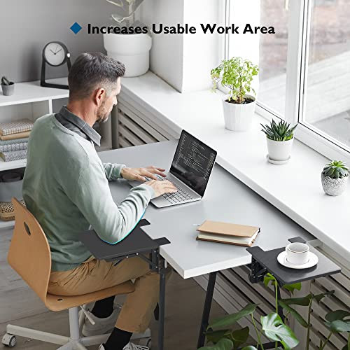BONTEC Ergonomic Desk Extender Tray, 9.5"x9.1" Table Mount Arm Wrist Rest Shelf, 90° Foldable Elbow Support, Clamp on Computer Arm Rest for Desk, Off