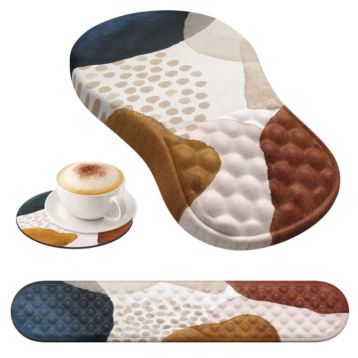 HAOCOO Ergonomic Mouse Pad Wrist Support and Keyboard Wrist Rest, 3 PCS Computer Carpal Tunnel Mouse Pads for Desk with Coaster Set, Memory Foam Mous