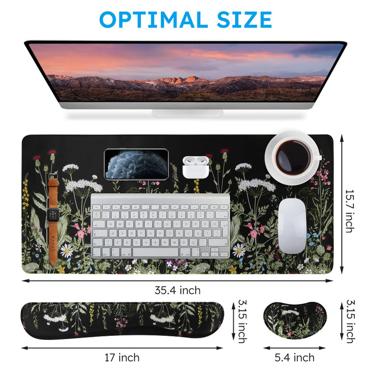 iCasso Large Mouse pad for Desk, Computer Desk Mat, 3Pcs XXL Keyboard and Mouse Pad + Keyboard Wrist Rest, Desk Matt for Desktop, Easy Typing Pain Re