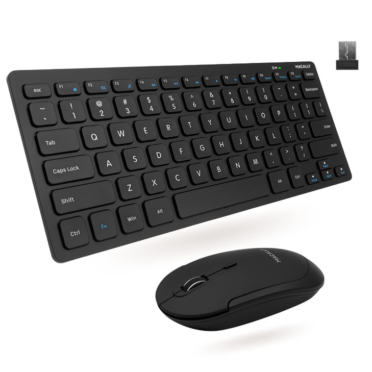 Macally Small Wireless Keyboard and Mouse Combo - Quiet Productivity Duo - 2.4G Wireless Keyboard Mouse for PC - 78 Key Mini Keyboard and Mouse with